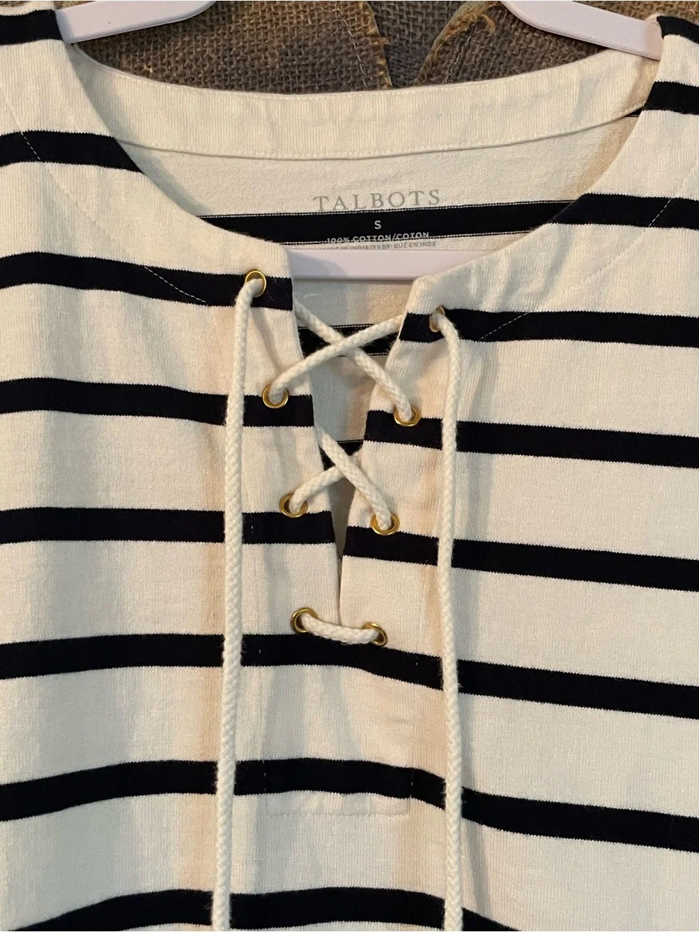 Talbots Lace Up Top in Irving Stripe
